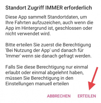 Standort Zugriff IMMER erforderlich