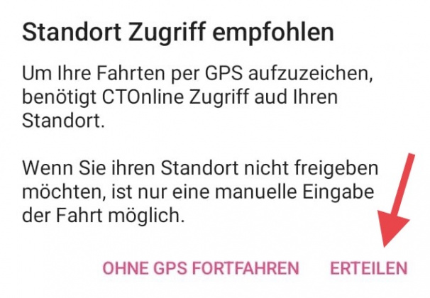 Standort Zugriff empfohlen